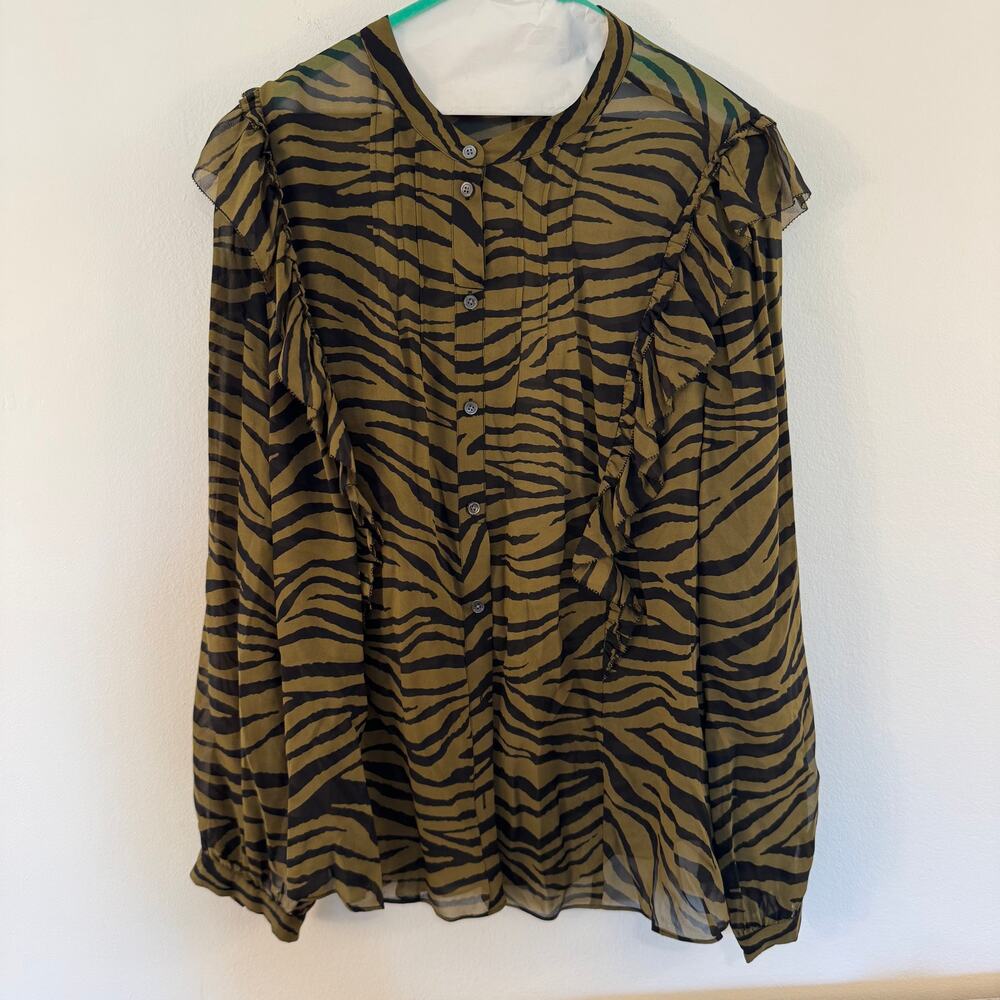 Veronica Beard Camilla Top 100% Silk Tiger Stripe Ruffle Blouse Size 3XL / 22